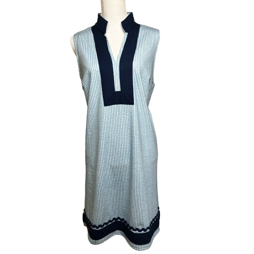 Simply Southern Tunic Dress Womens SEARBLUE SZ XL  Striped Collar Rickrack Trim
